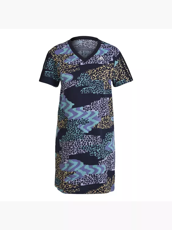 Adidas FARM Rio 3-Streifen Print Cotton V-Neck Kleid